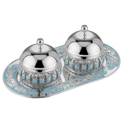 Raya Flower Designer Tray with pair of enamel candy jar with lid