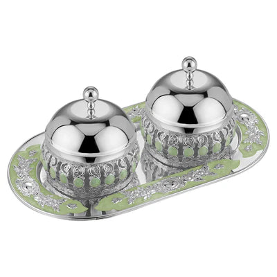 Raya Flower Designer Tray with pair of enamel candy jar with lid