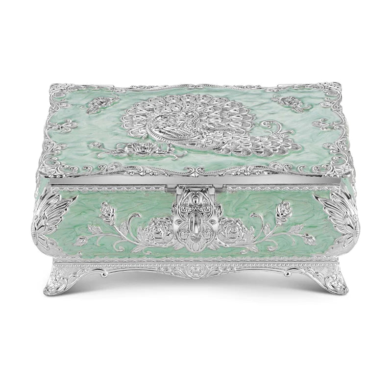 Peacock Enamel jewellery box green