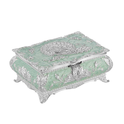 Peacock Enamel jewellery box green