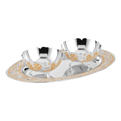 Enamel Sugar Bowl set of 2 with Tray