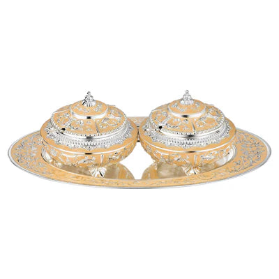 Enamel Sugar Pot set of 2 with Tray